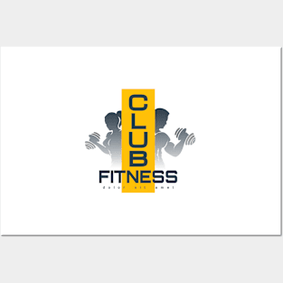 Fitness Club Emblem with Silhouettes of Training People. Posters and Art